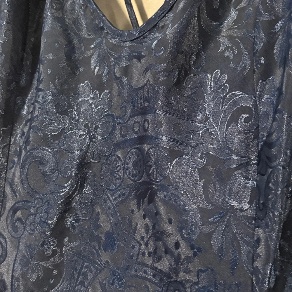 Vintage Victoria's Secret Gold Label Navy Blue Embossed‎ Floral Babydoll Teddy